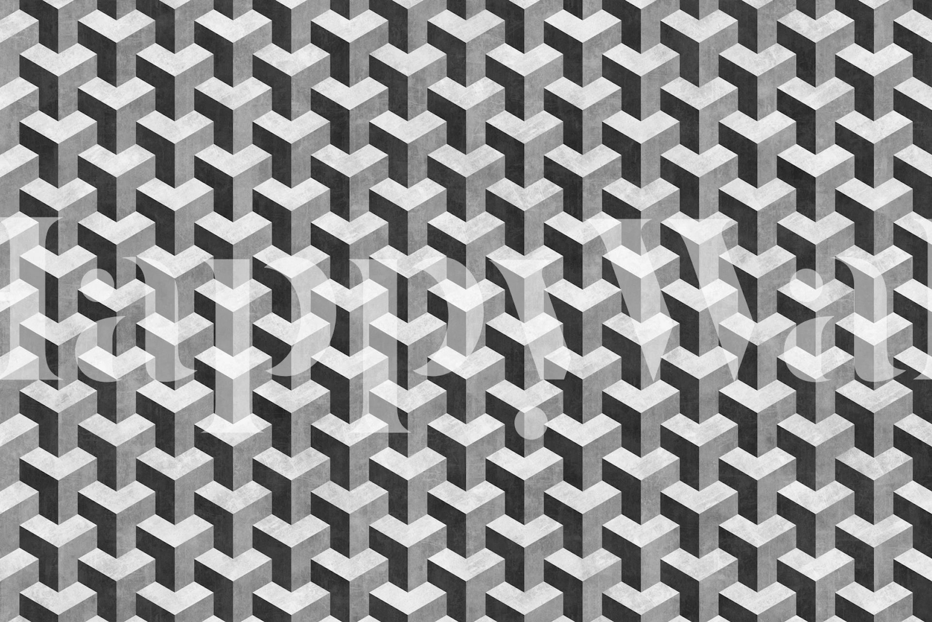 Geometric interlocking cubes pattern in black and white wallpaper