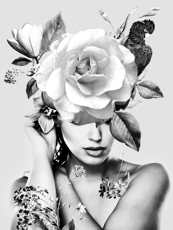 Blommig Kvinna Svartvitt II
