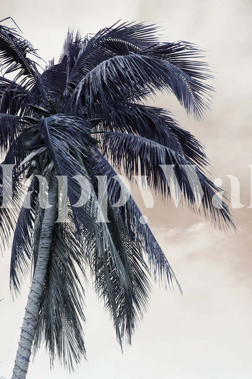 Lush tropical palm leaves in green and blue wallpaper