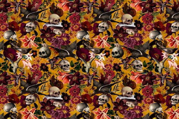 Gothic Vintage Skull Flowers