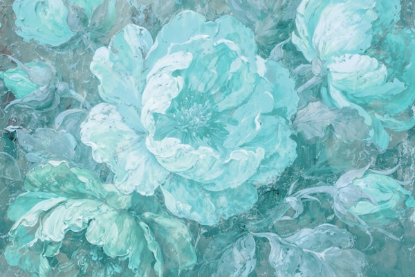 Peonies And Roses Mint Blue