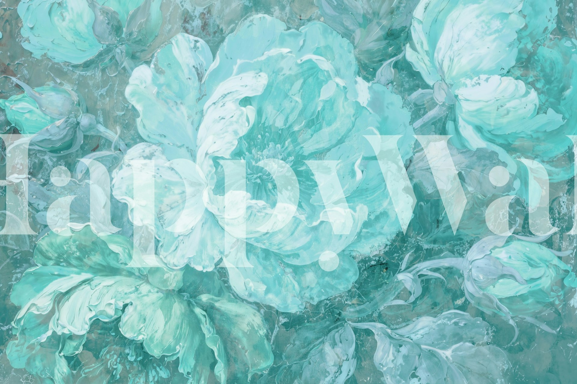 Peonies and Roses fotobehang in mintblauw met weelderige bloemmotieven