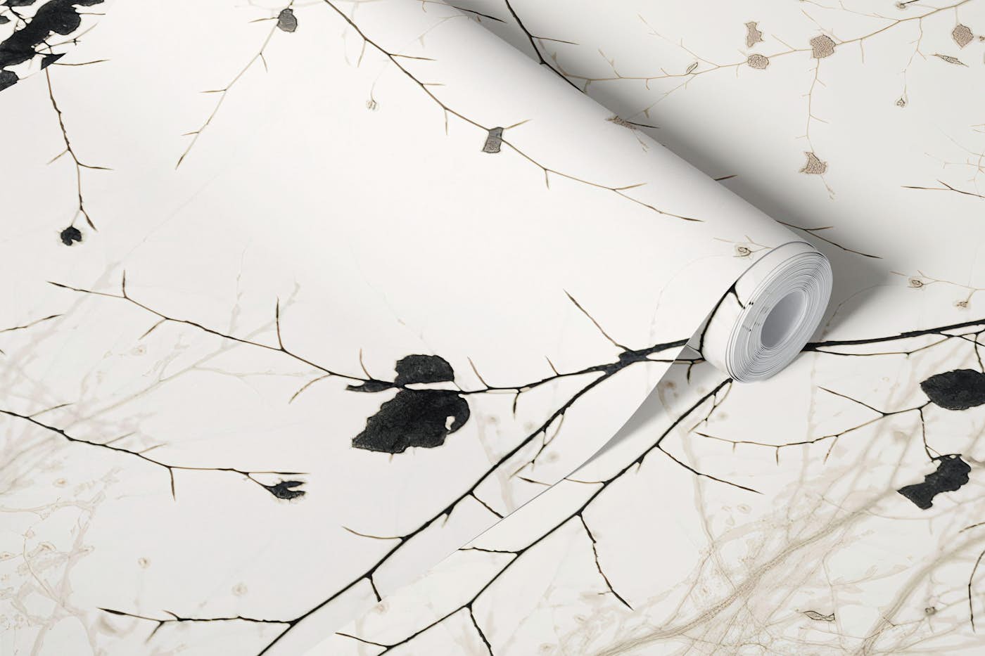 Leaves and branches neutral wallpaper roll