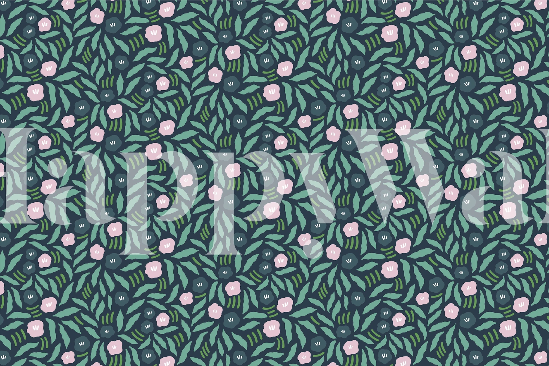 Floral design with pink flowers and green leaves wallpaper