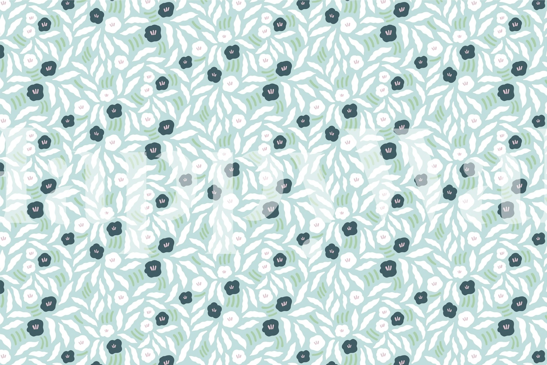 Mint green floral wallpaper pattern in a room
