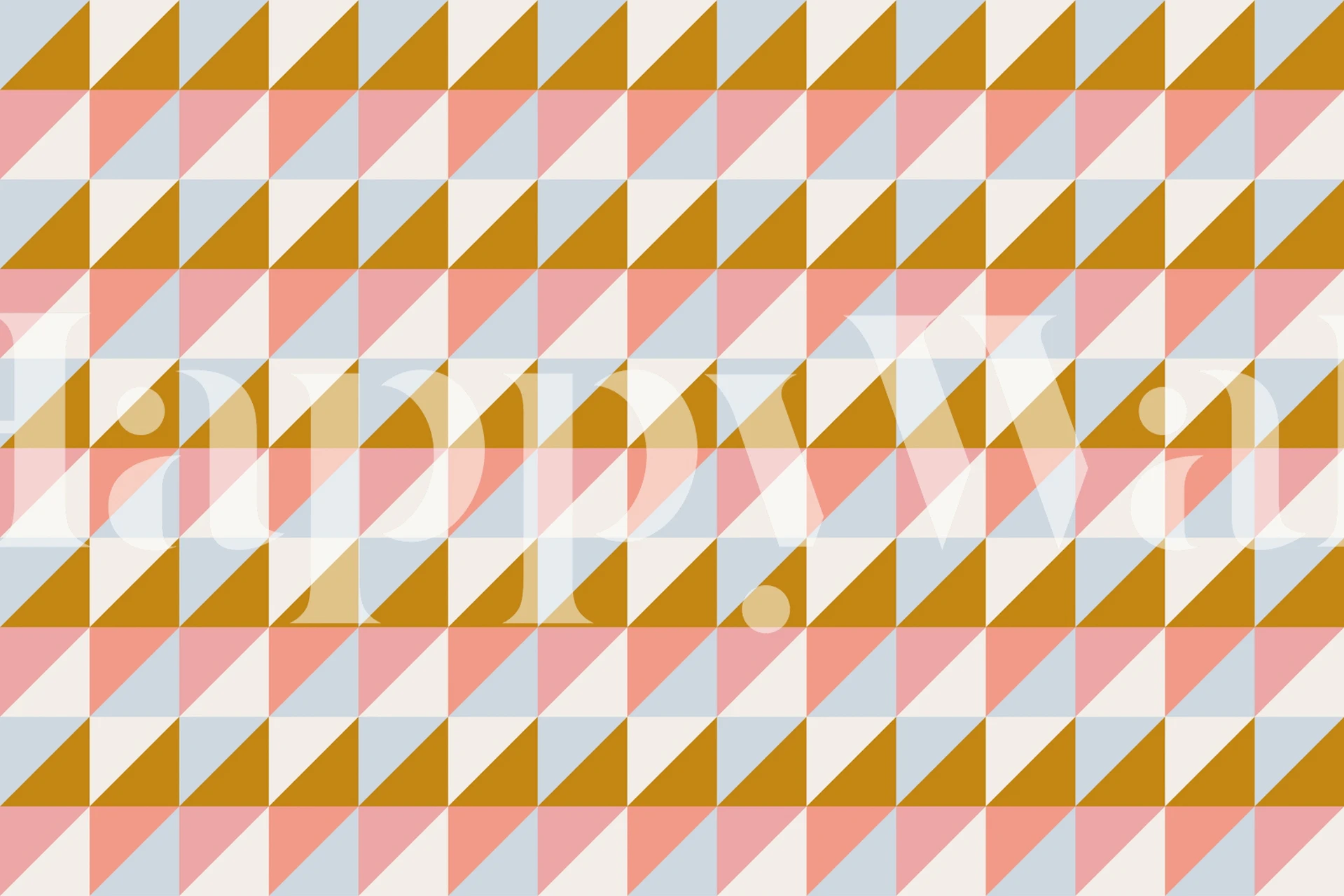 Fotomural geométrico trío (mostaza) con triángulos mostaza, rosa y blanco