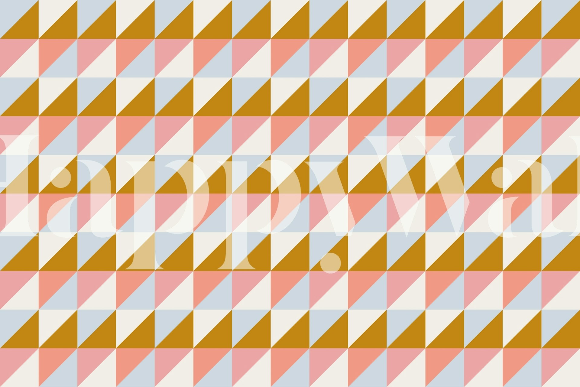 Papier peint géométrique trio (moutarde) avec des triangles moutarde, roses et blancs