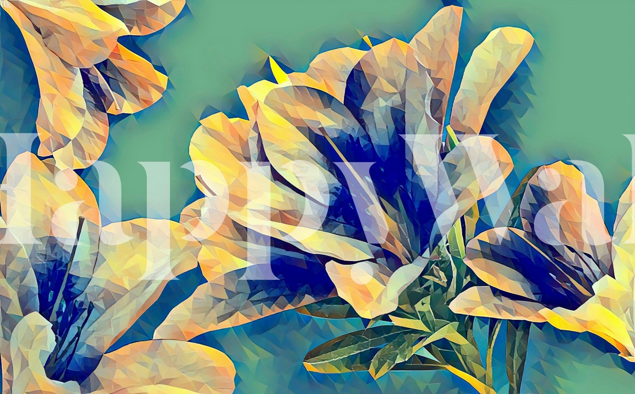 Αφηρημένο τοιχογραφία flower blossoms mosaic με μπλε και βιολετί αποχρώσεις