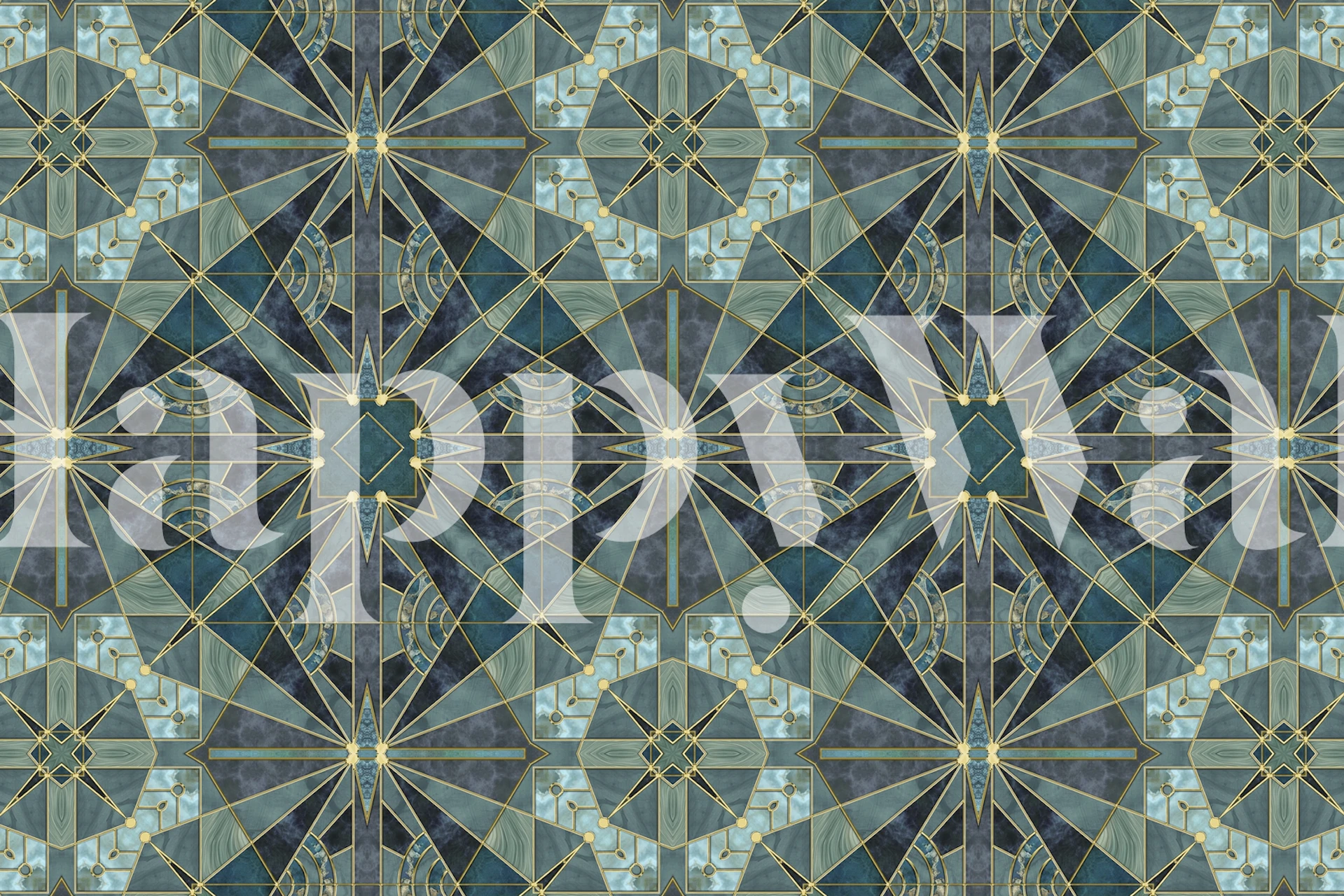 Teal Green Stained Glass Style wyświetlony w pomieszczeniu