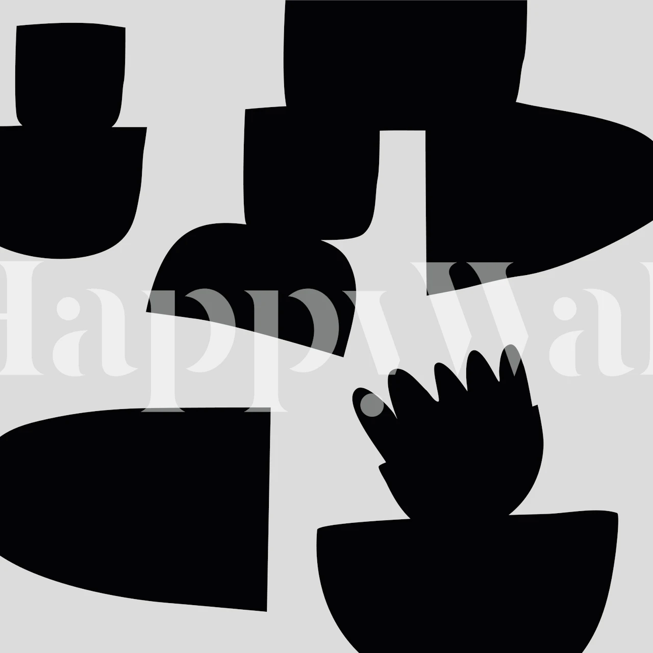 Black abstract shapes on grey wallpaper