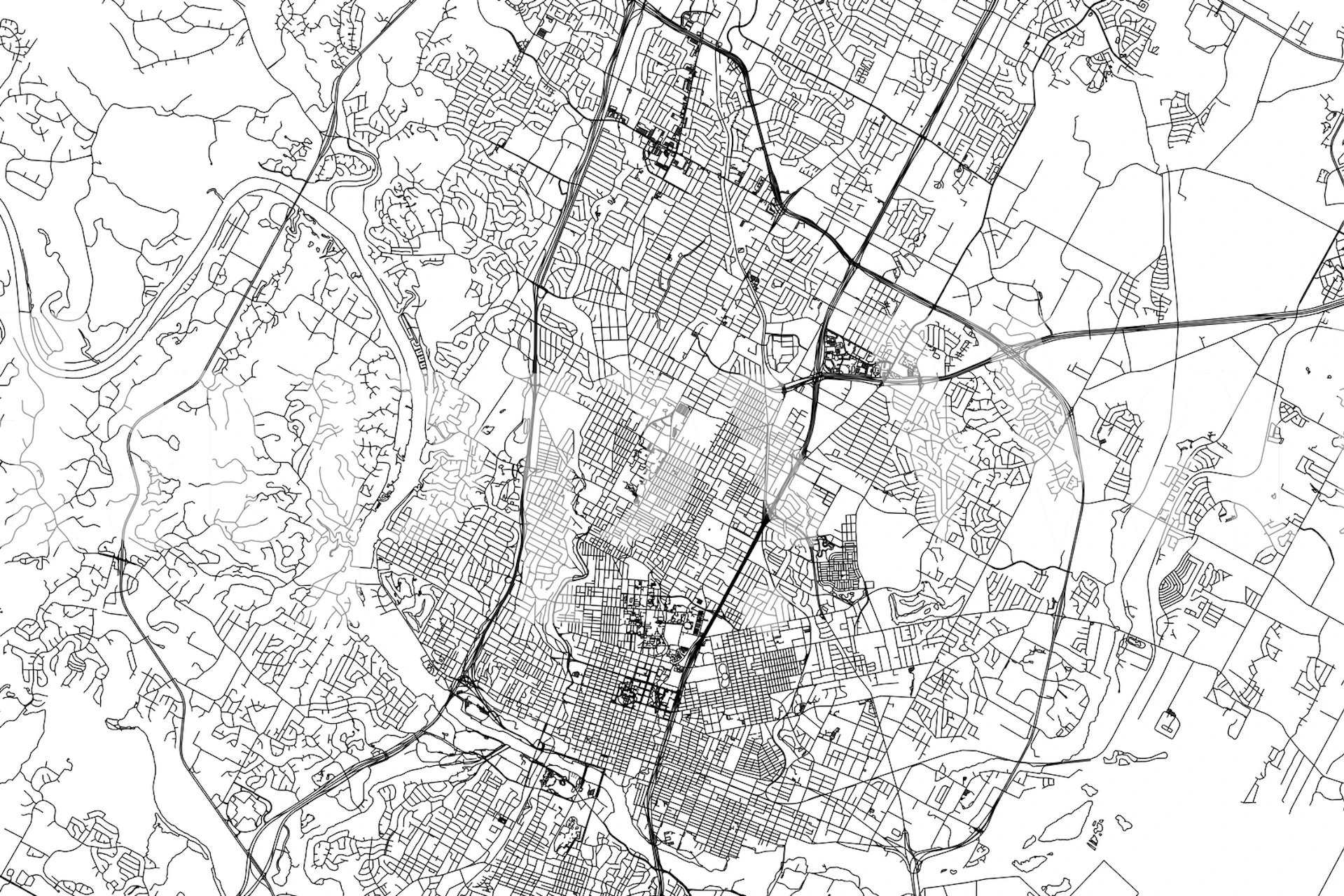 Black and white Austin map wallpaper with detailed streets and parks