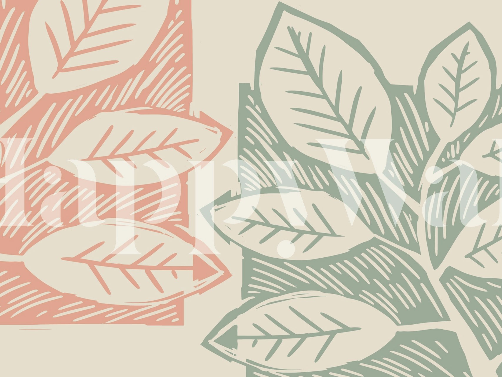 Pastel woodblock leaves tapetdesign