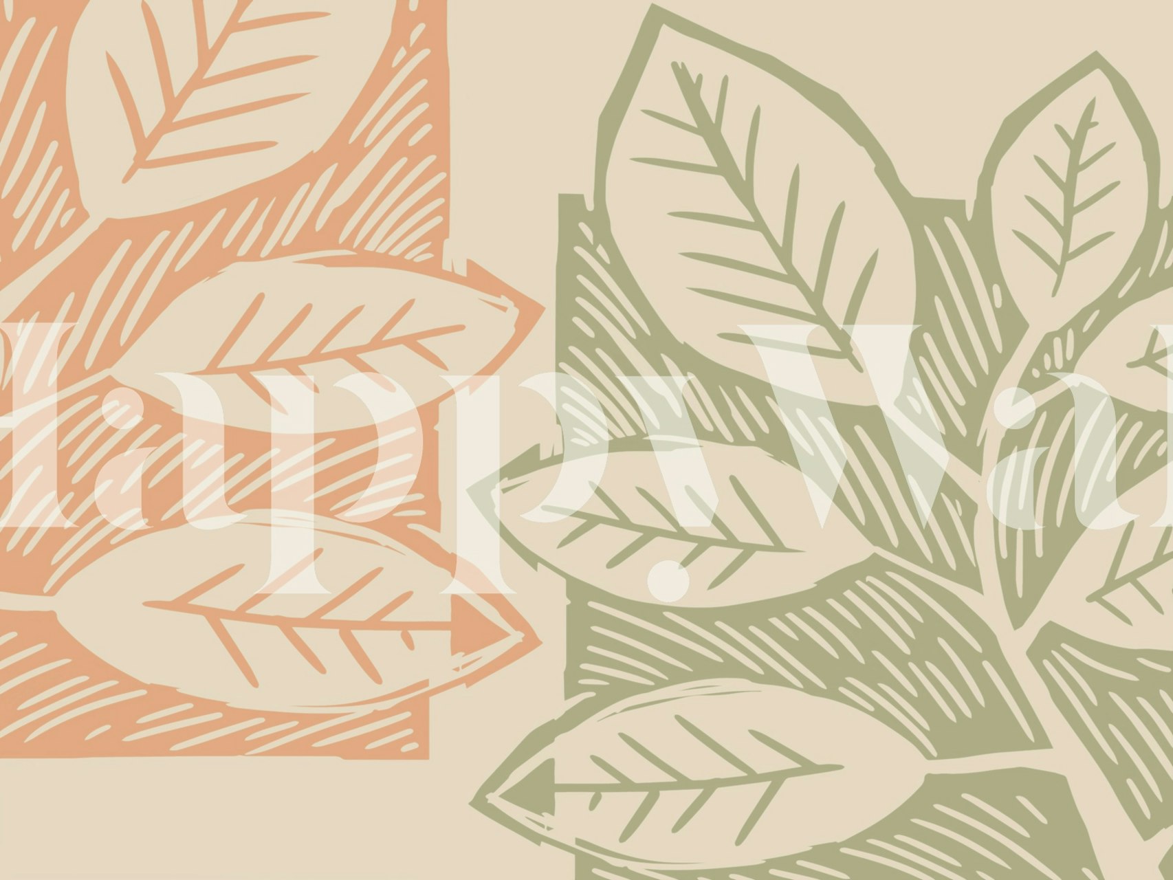 Pastel leaf design with pink and green tones wallpaper