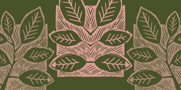 Wood Block Print Leaves Green