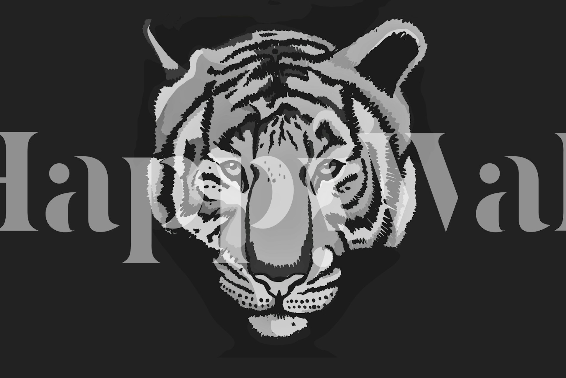 Black and white tiger illustration on dark background wallpaper