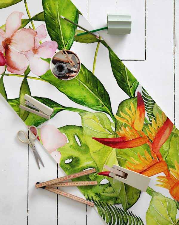 Plumeria and Tropical Jungle Flowers wallpaper roll