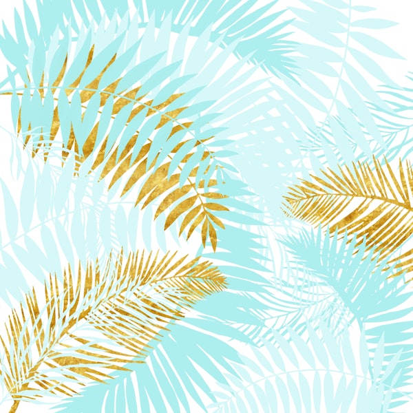 Teal and Gold Palm Leaves