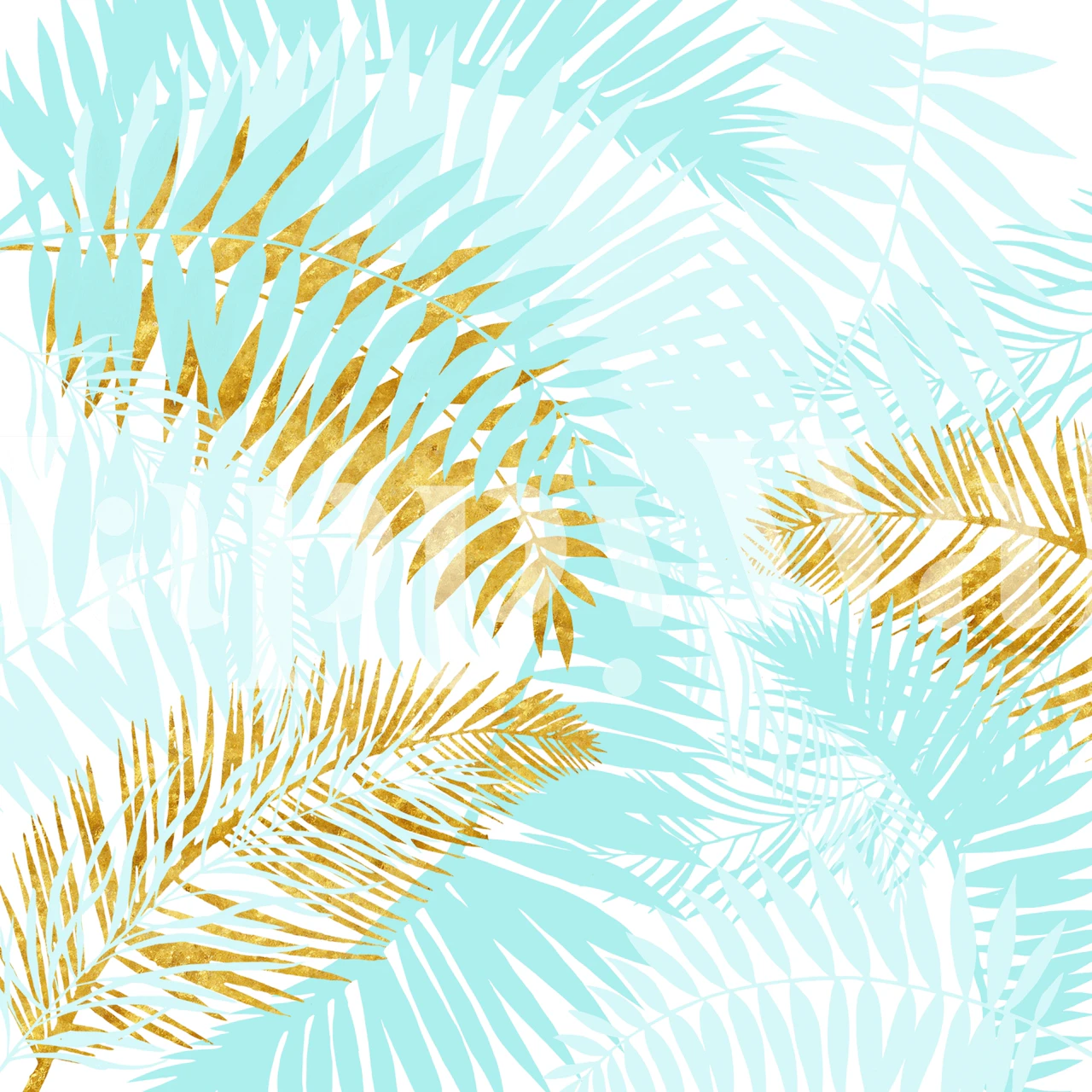 Teal and Gold Palm Leaves wall mural with golden palm fronds on a teal background