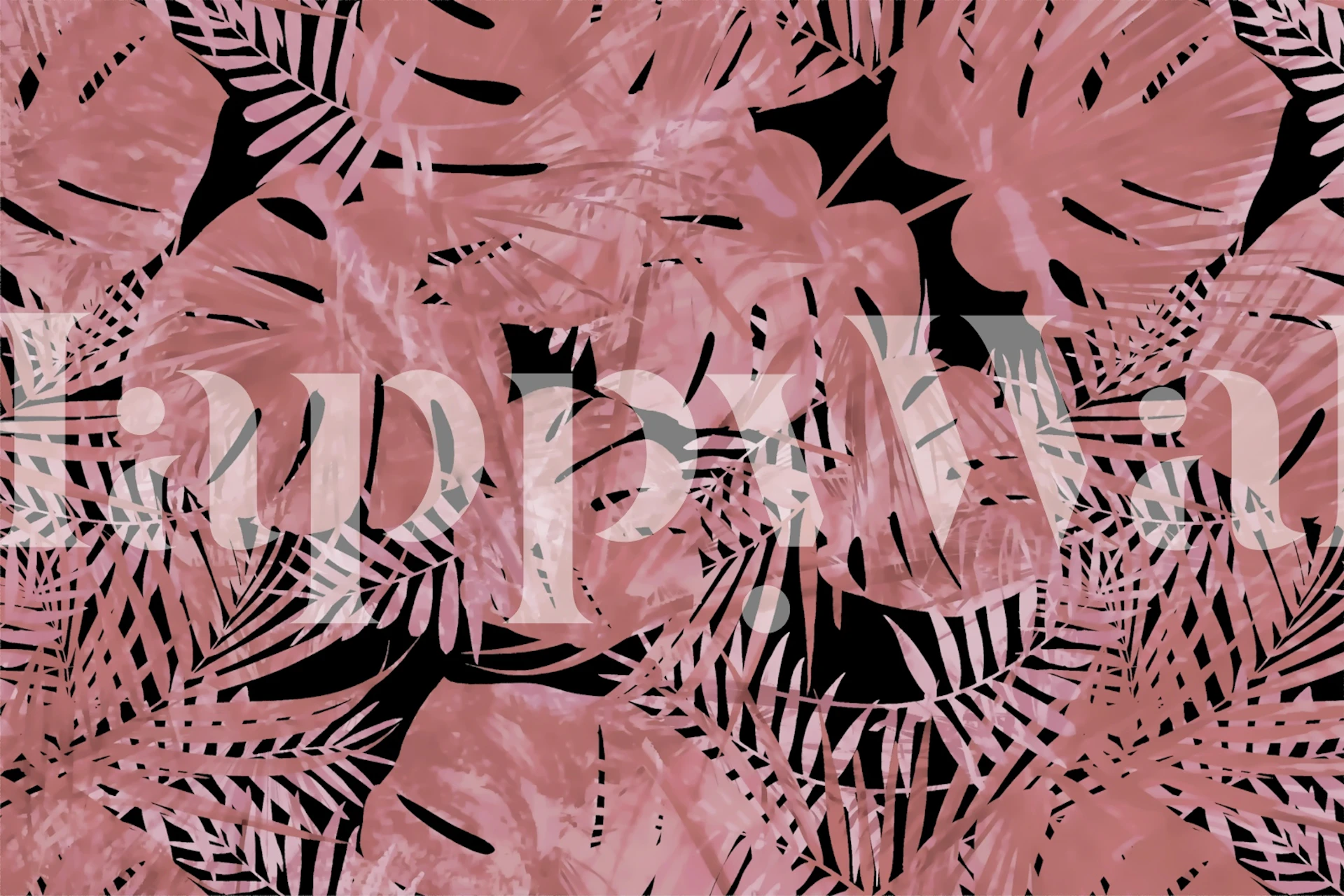 Blush pink monstera leaves pattern wall mural for modern interior decoration