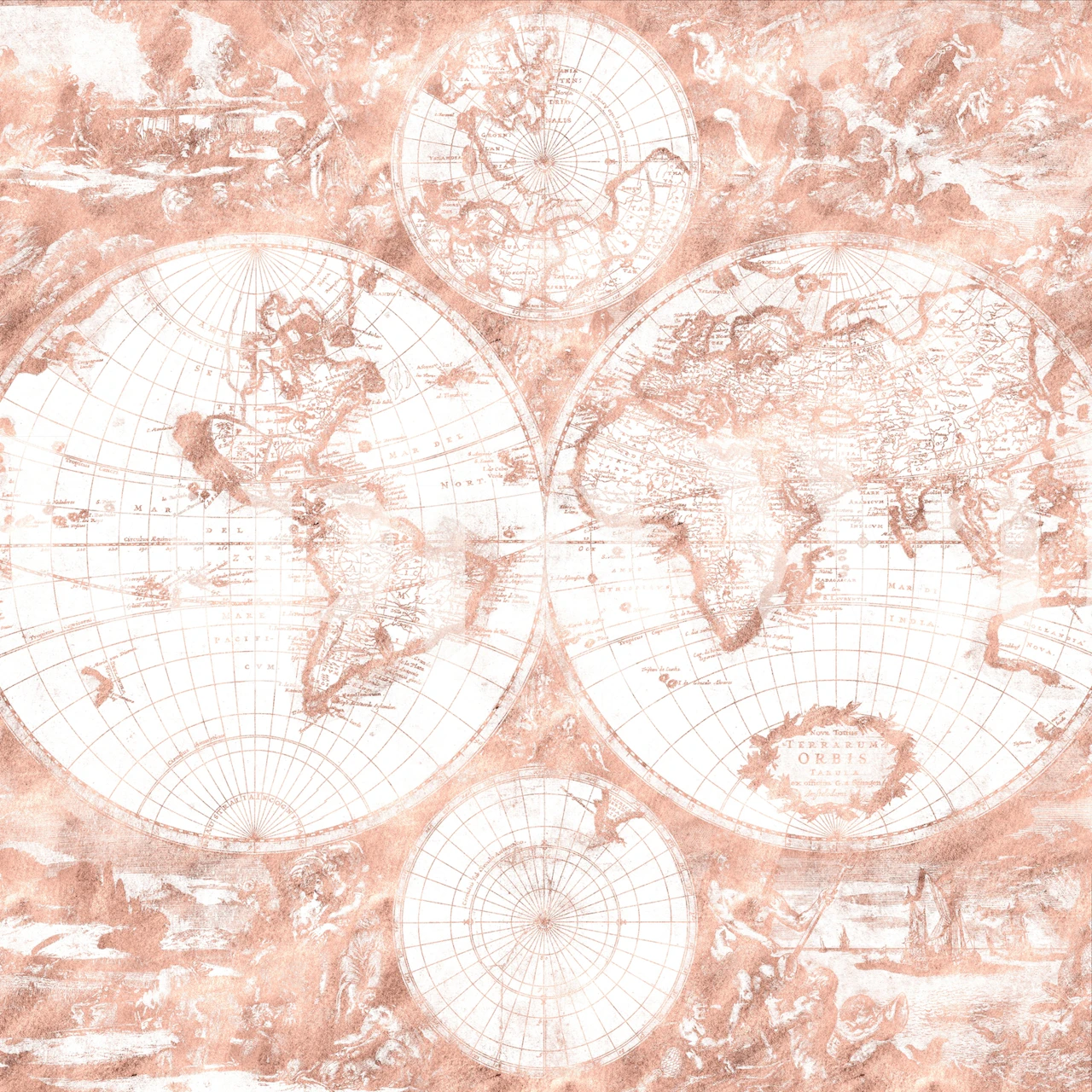 Carte historique du monde sur fond rose pâle wallpaper