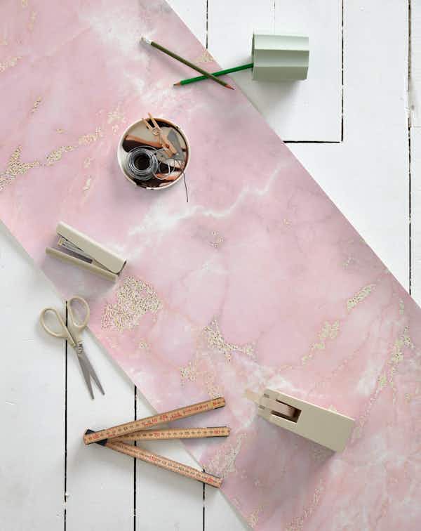 Rose Gold Metal Veins on Light Pink Marble wallpaper roll