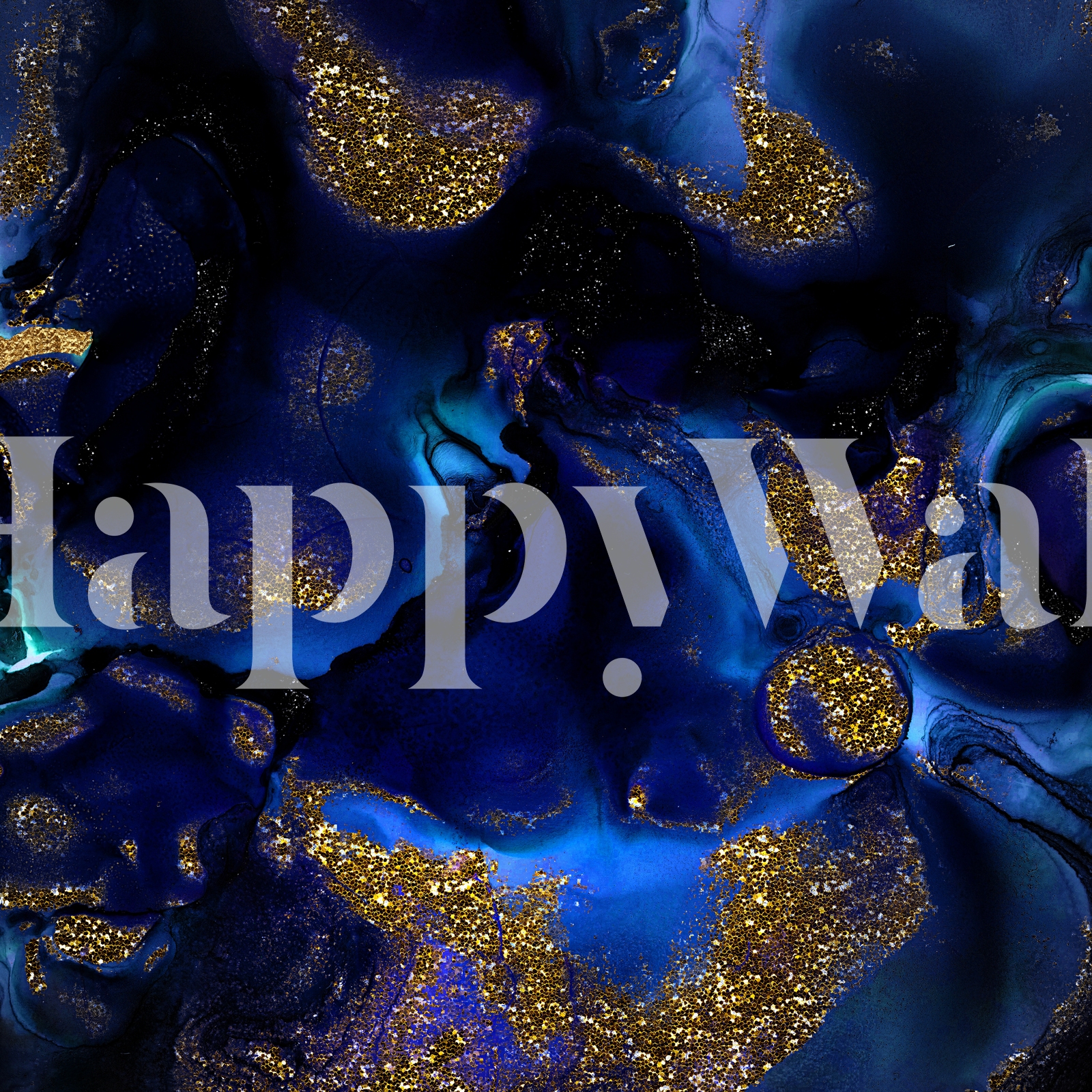 Indigo Blue Marble and Gold Glitter wallpaper - Happywall