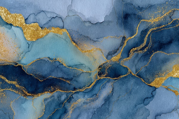 Indigo Blue Marble and Gold Glitter