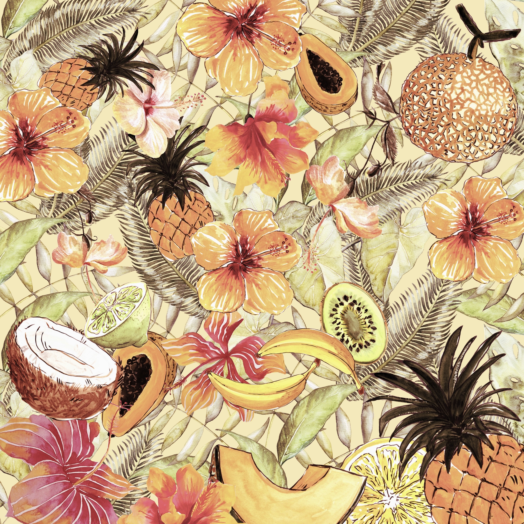 Summer Fruit and Tropical Flower Jungle wallpaper Happywall