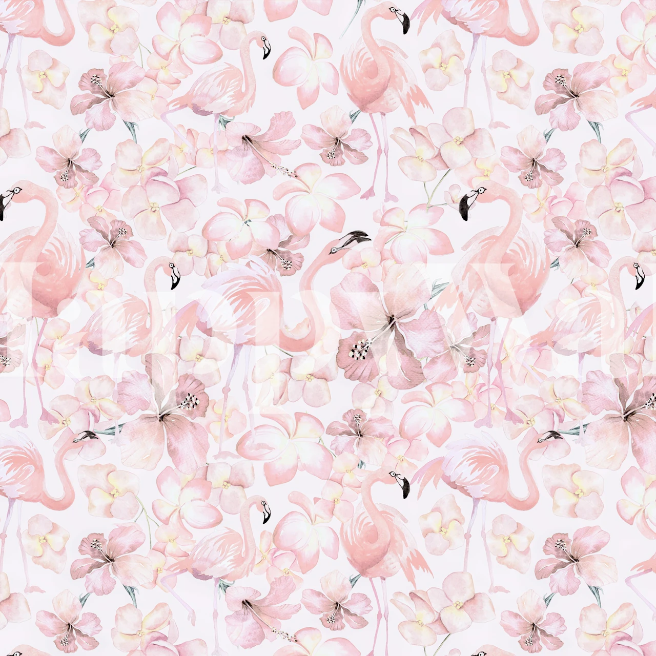Tapeta Flamingo a hibiskus v místnosti