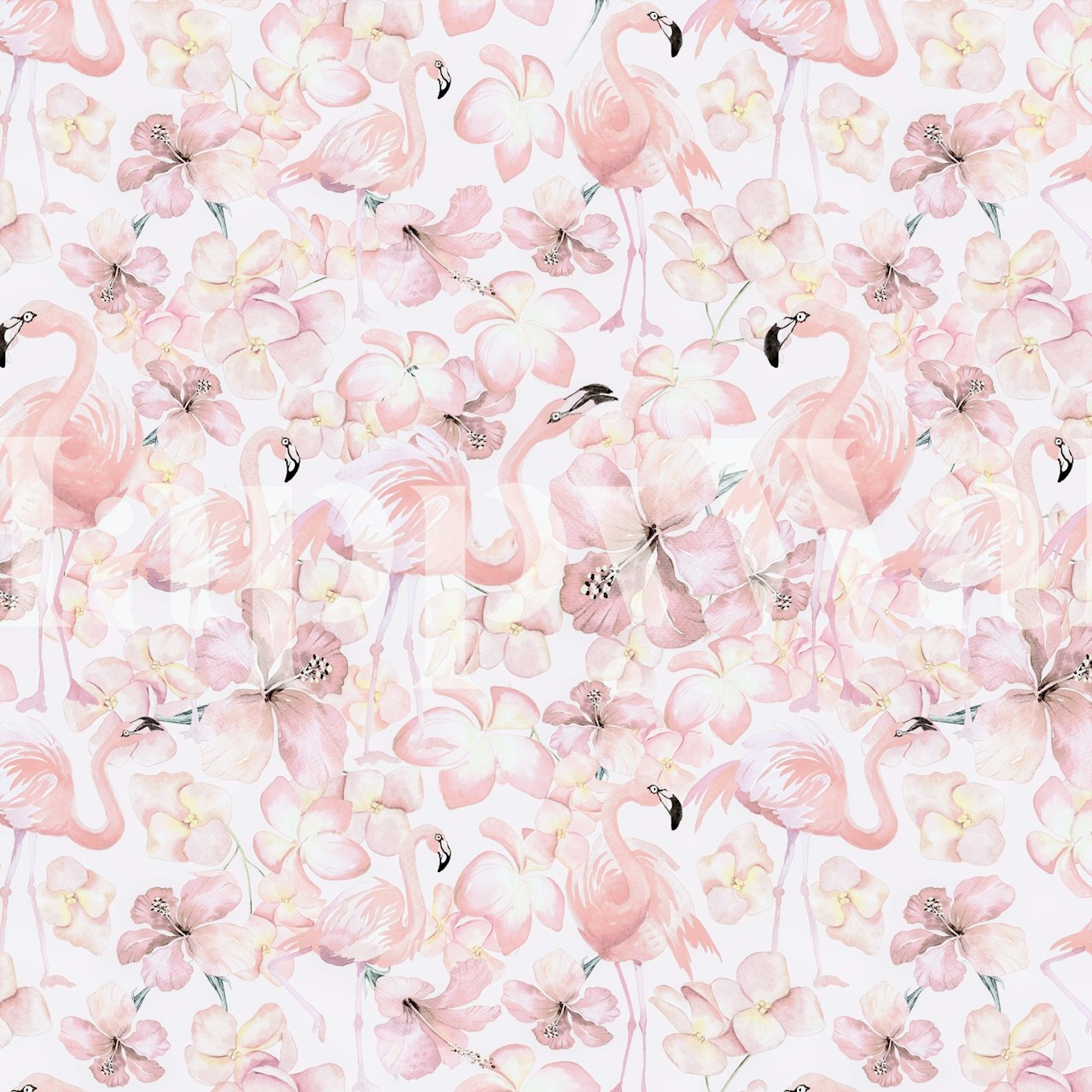 Tapeta Flamingo a hibiskus v místnosti