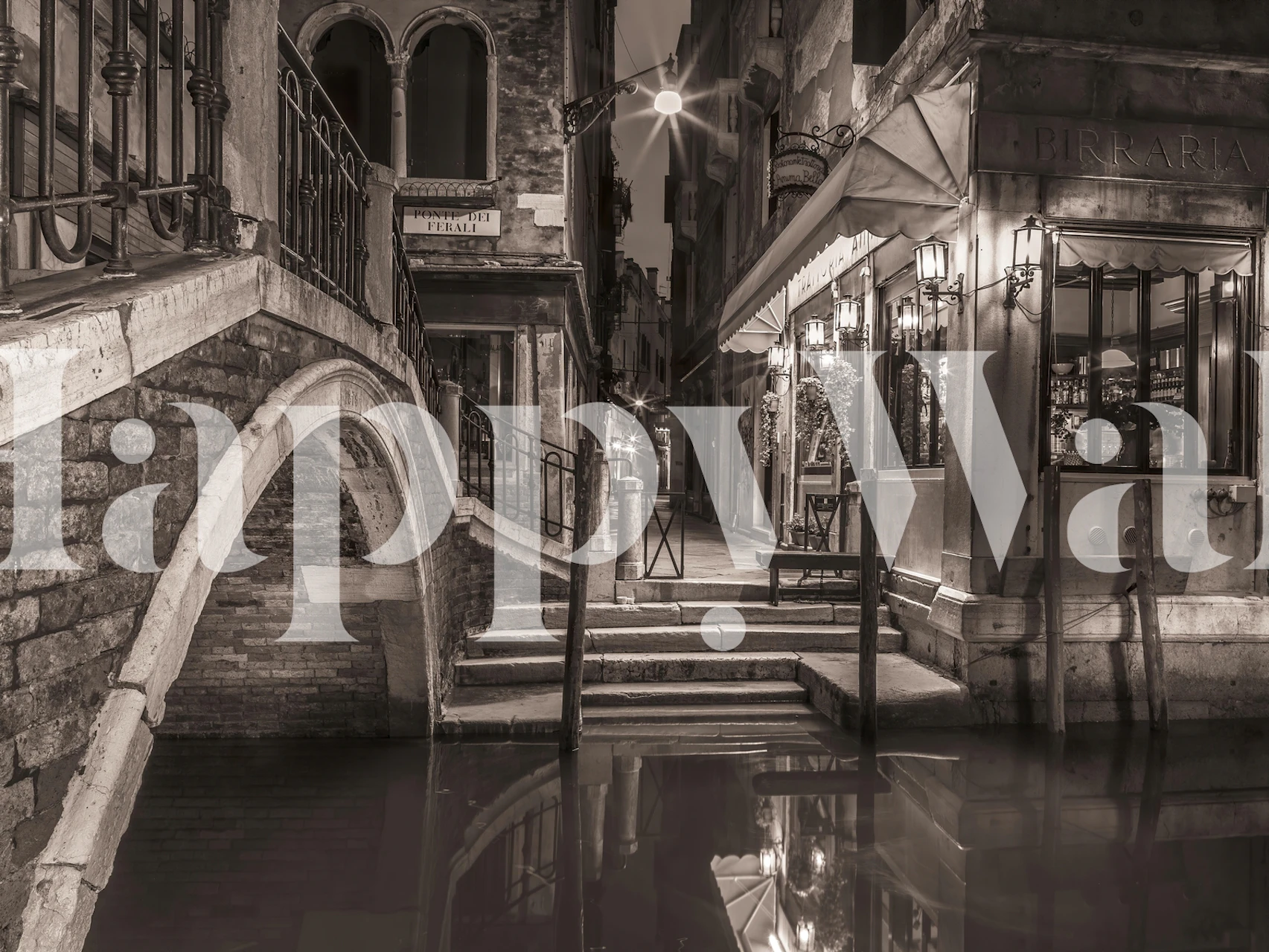 Cafe by canal wallpaper displayed in a room