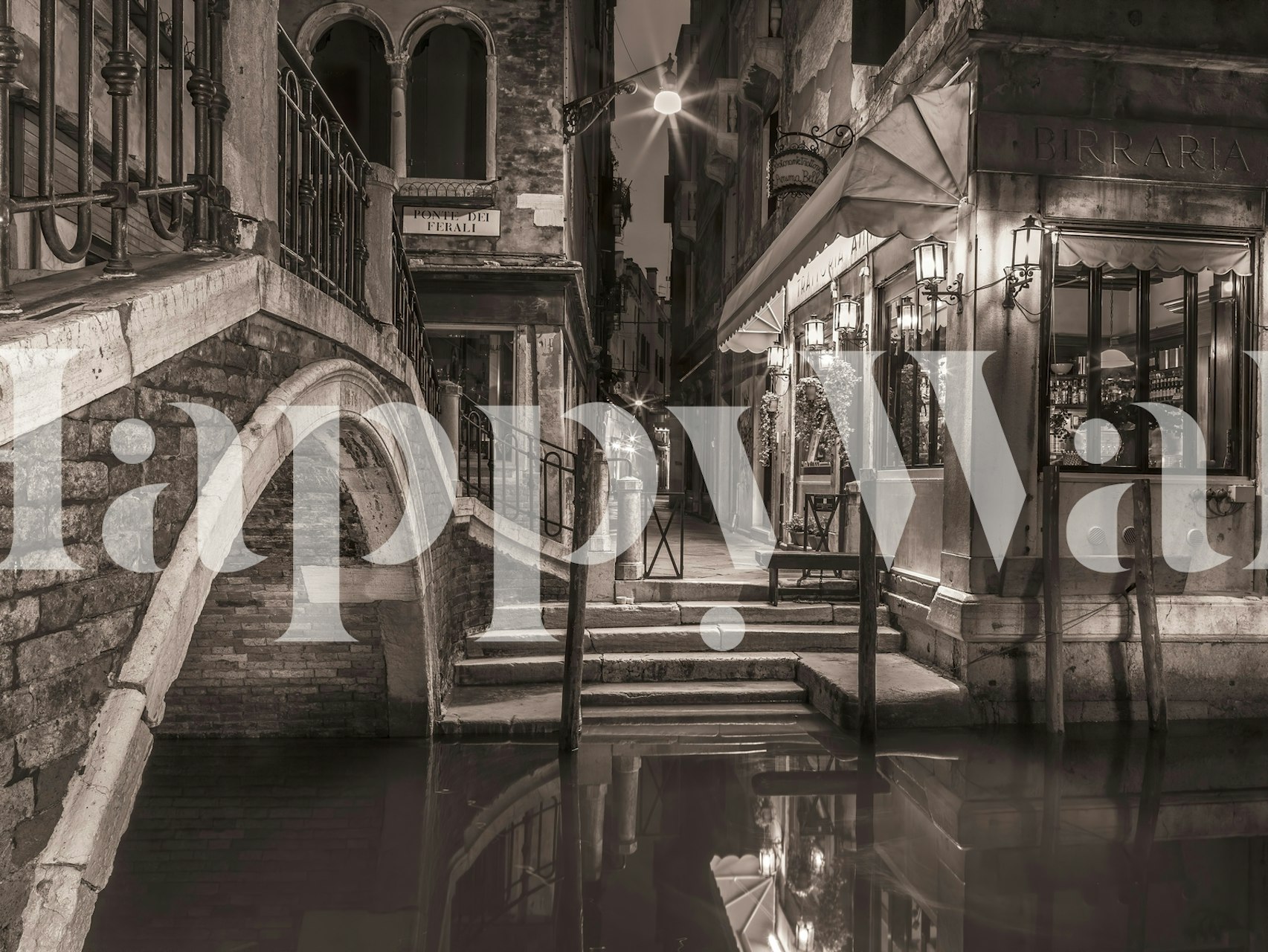 Cafe by canal wallpaper displayed in a room