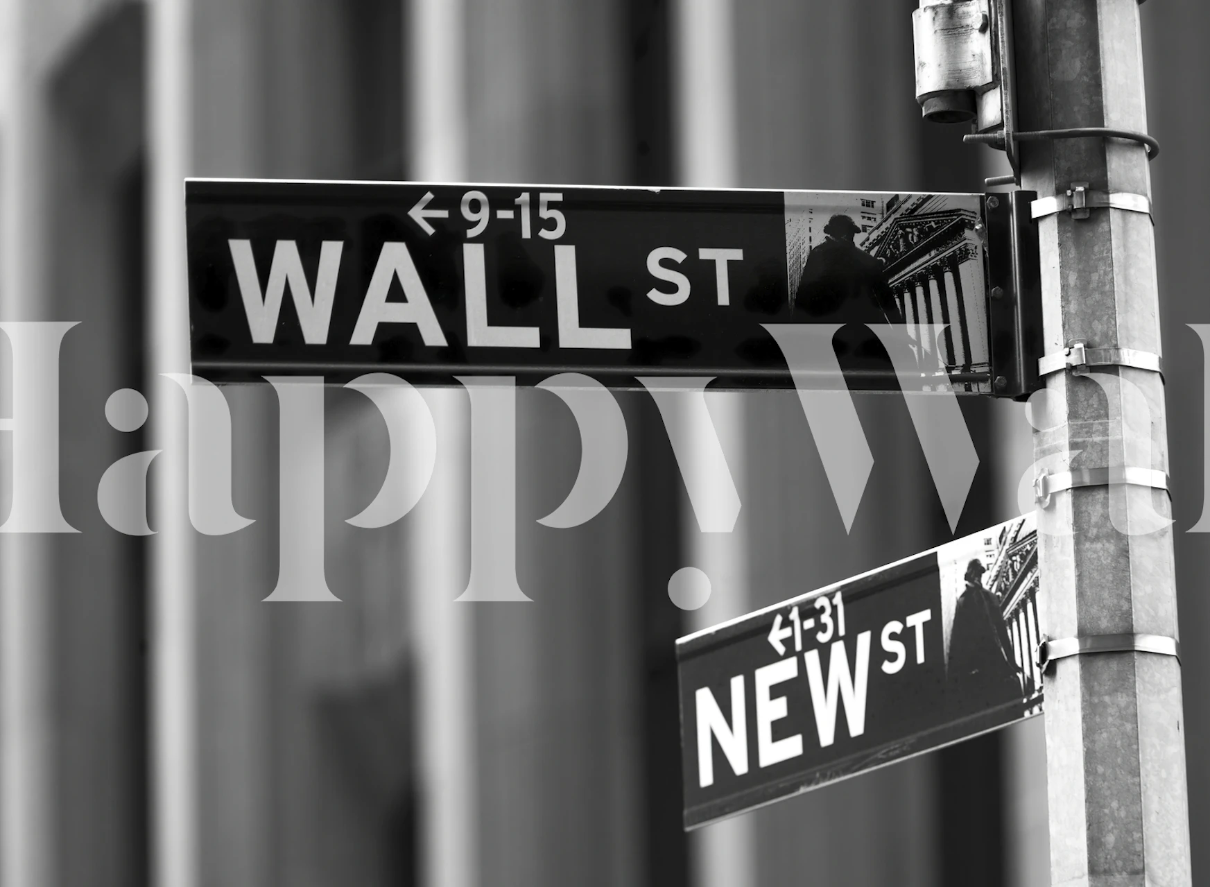 Monochrome Wall Street and New Street sign wall mural