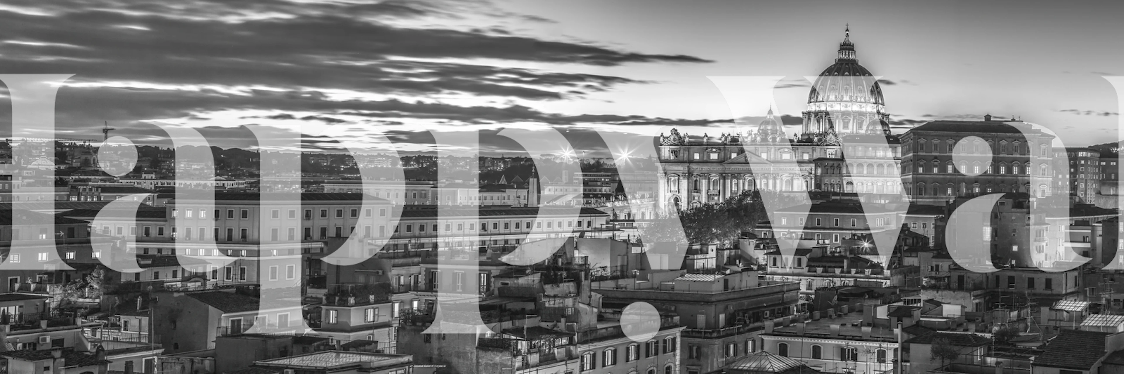 Black and white wall mural of St. Peters Basilica skyline