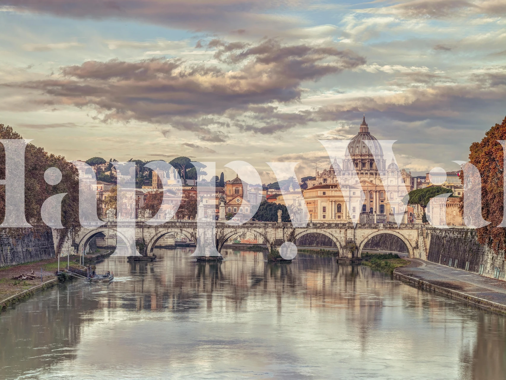 Wandgemälde der Basilika San Pietro und der Engelsbrücke über dem Tiber