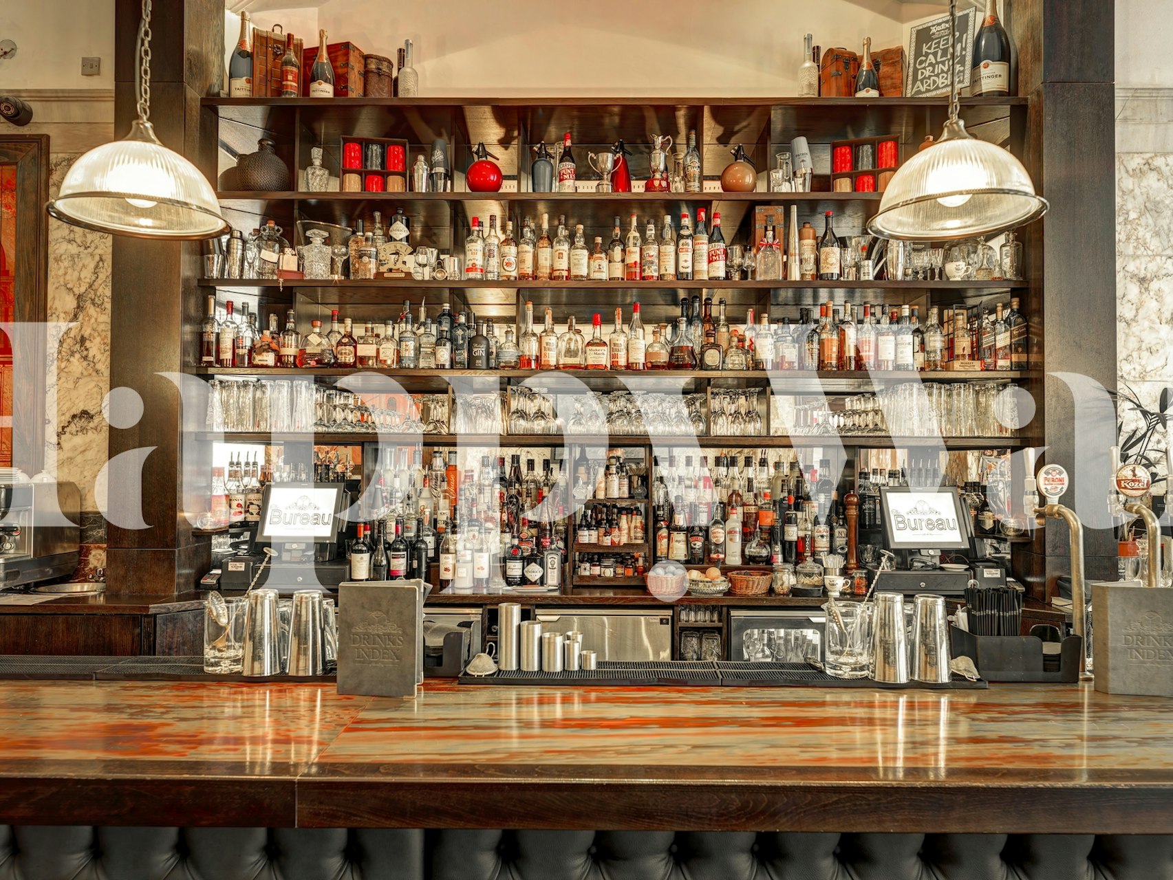 Wallpaper design featuring a bar setup