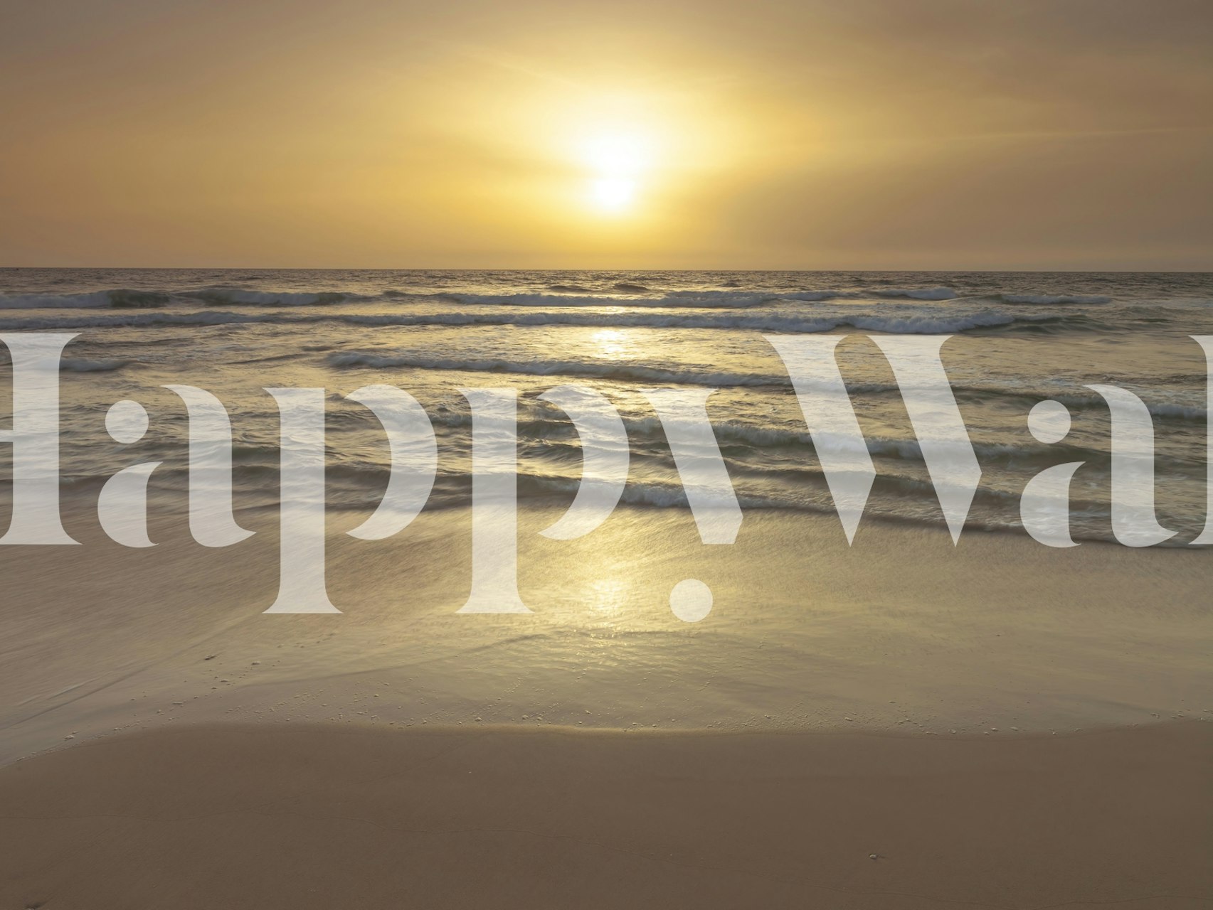 Tranquil beach sunset wall mural with golden hues