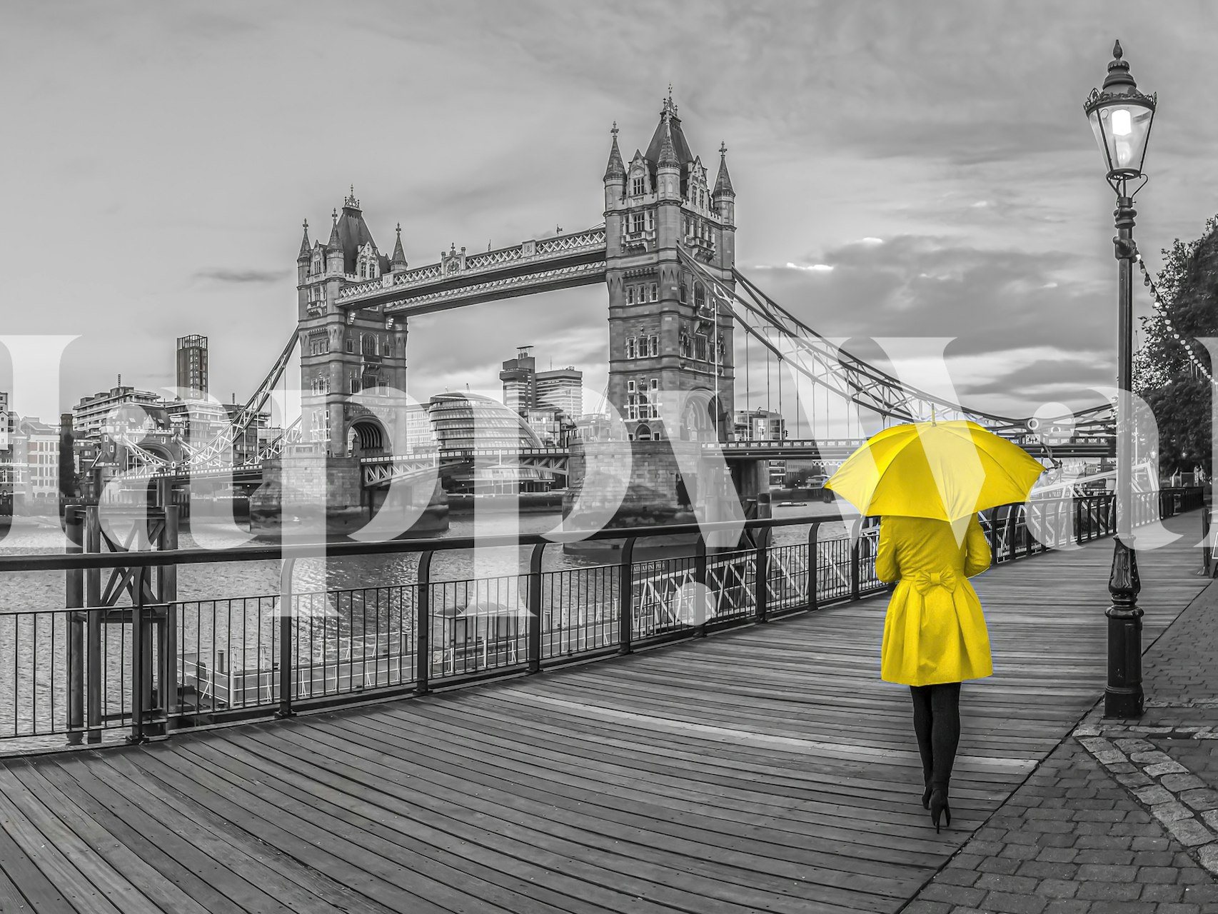 Women in yellow coat near Tower Bridge wallpaper