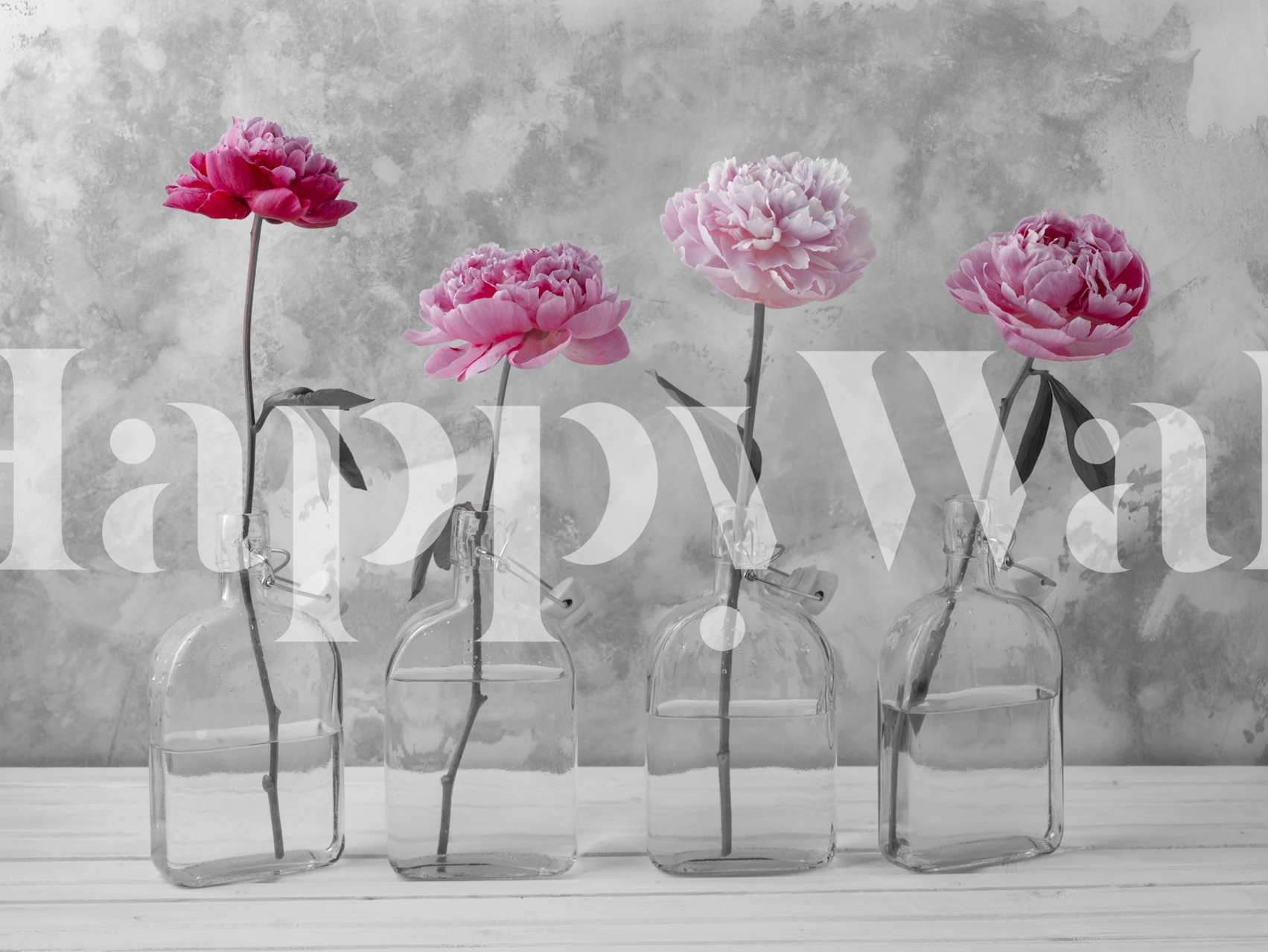 Peonies in glass bottles tapetdesign