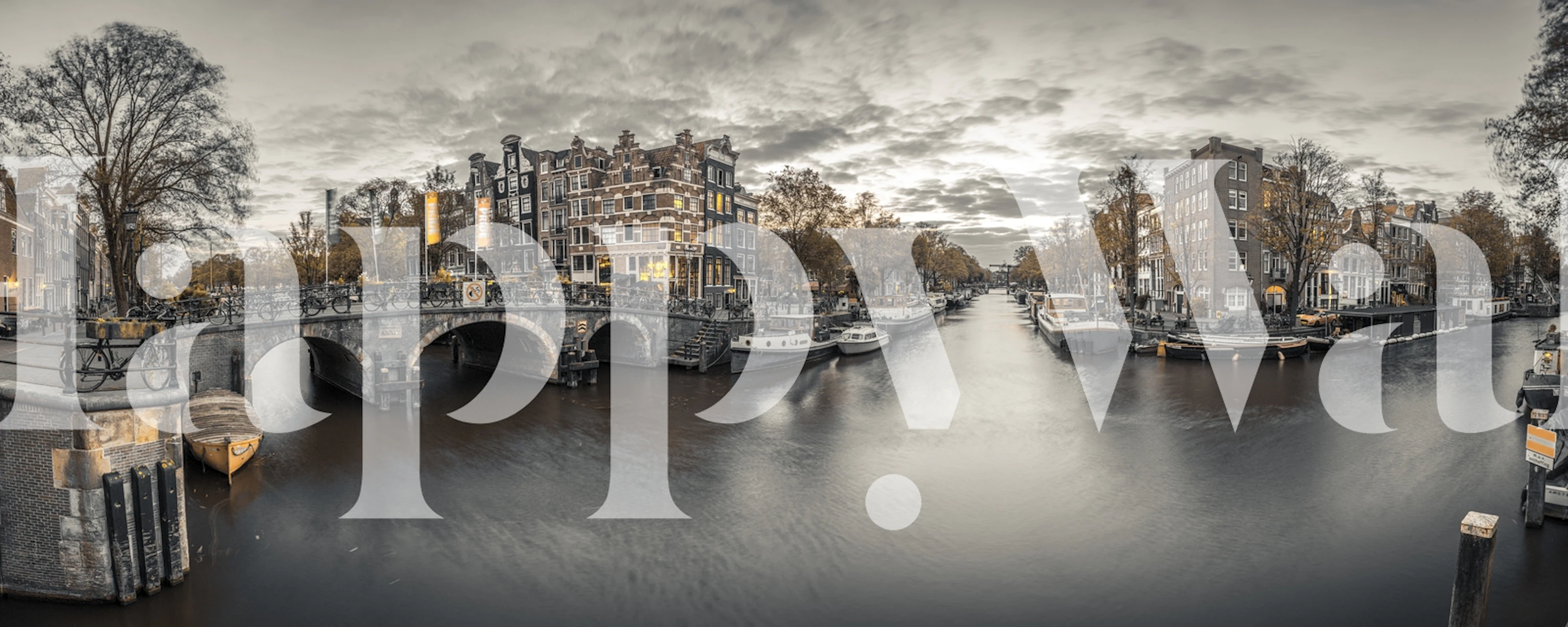 Amsterdam evening canal view black and white wallpaper