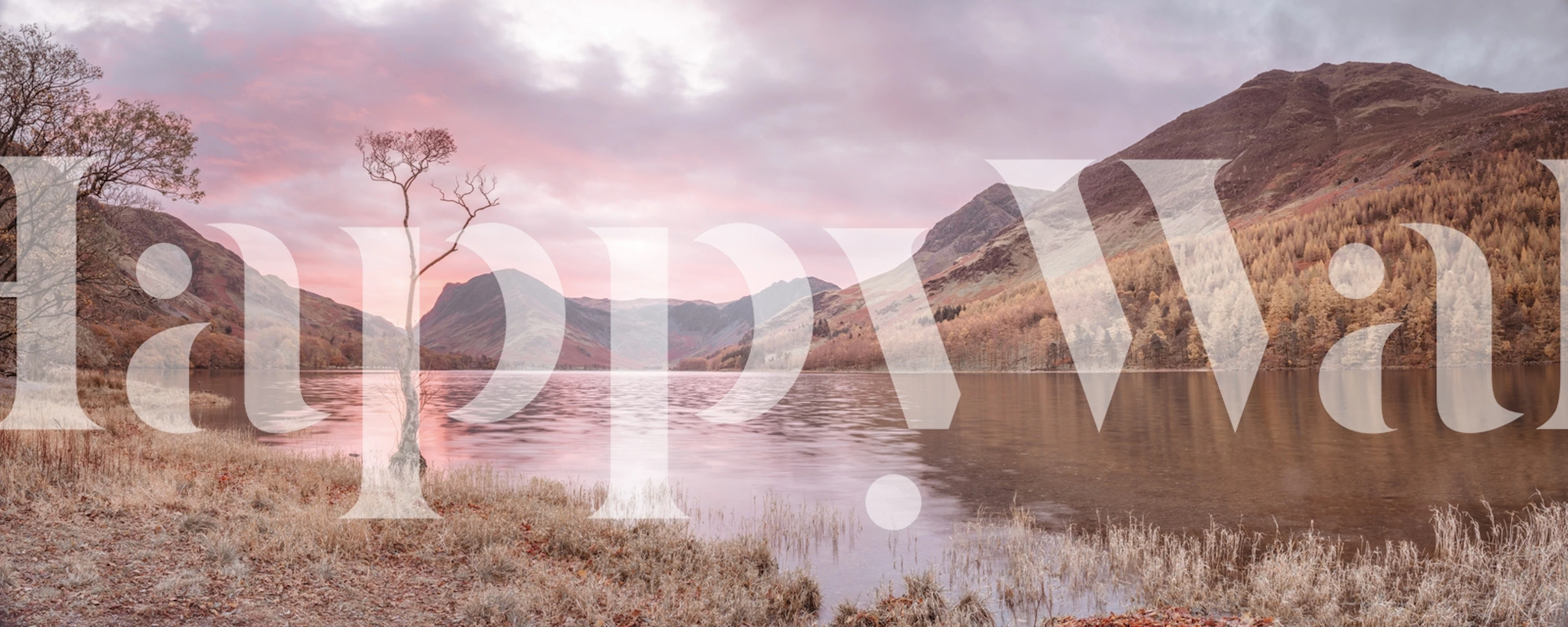 Mountain lake with autumn trees and sunset colors wallpaper