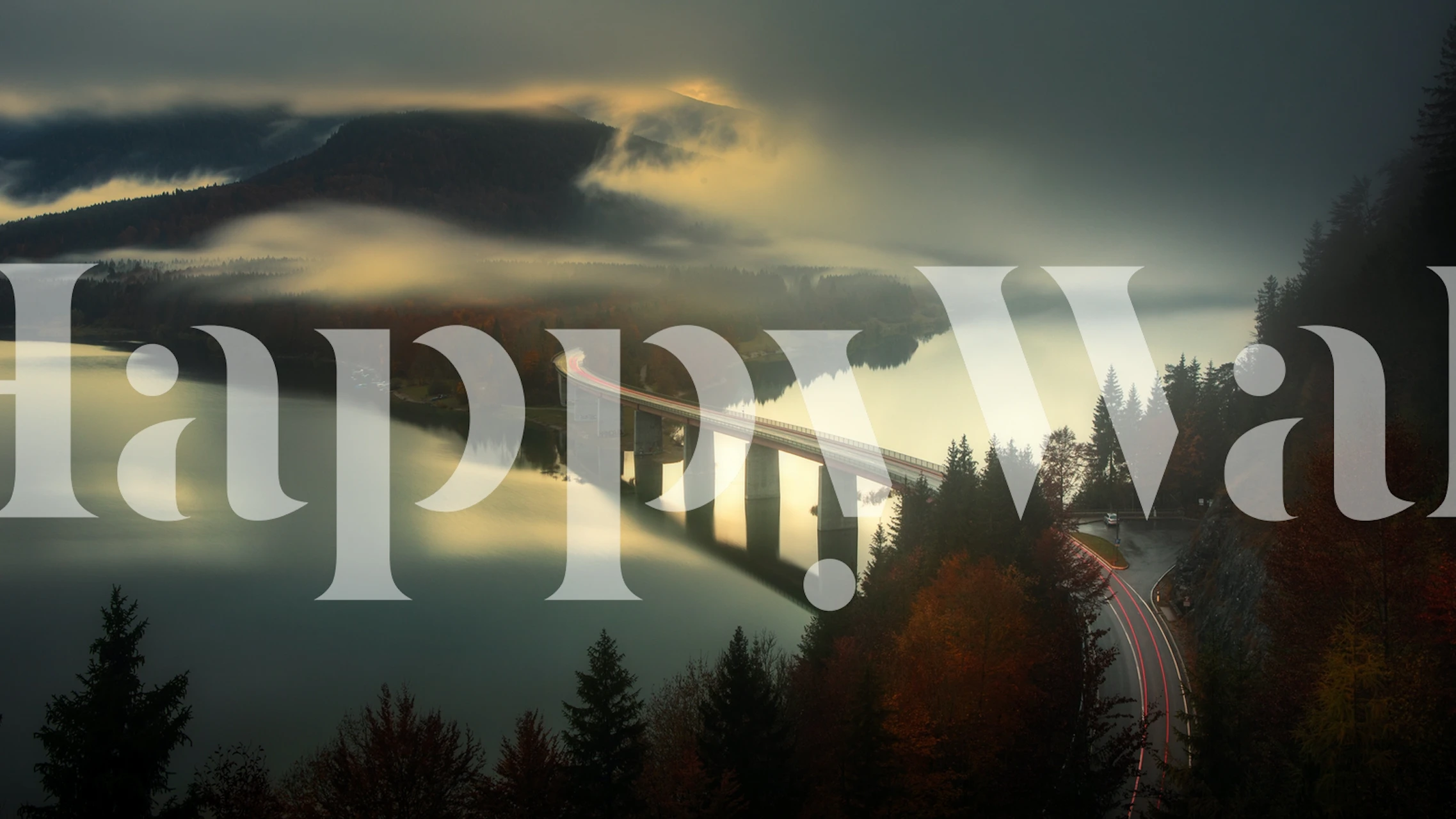 Bridge to the fog wallpaper in een kamer