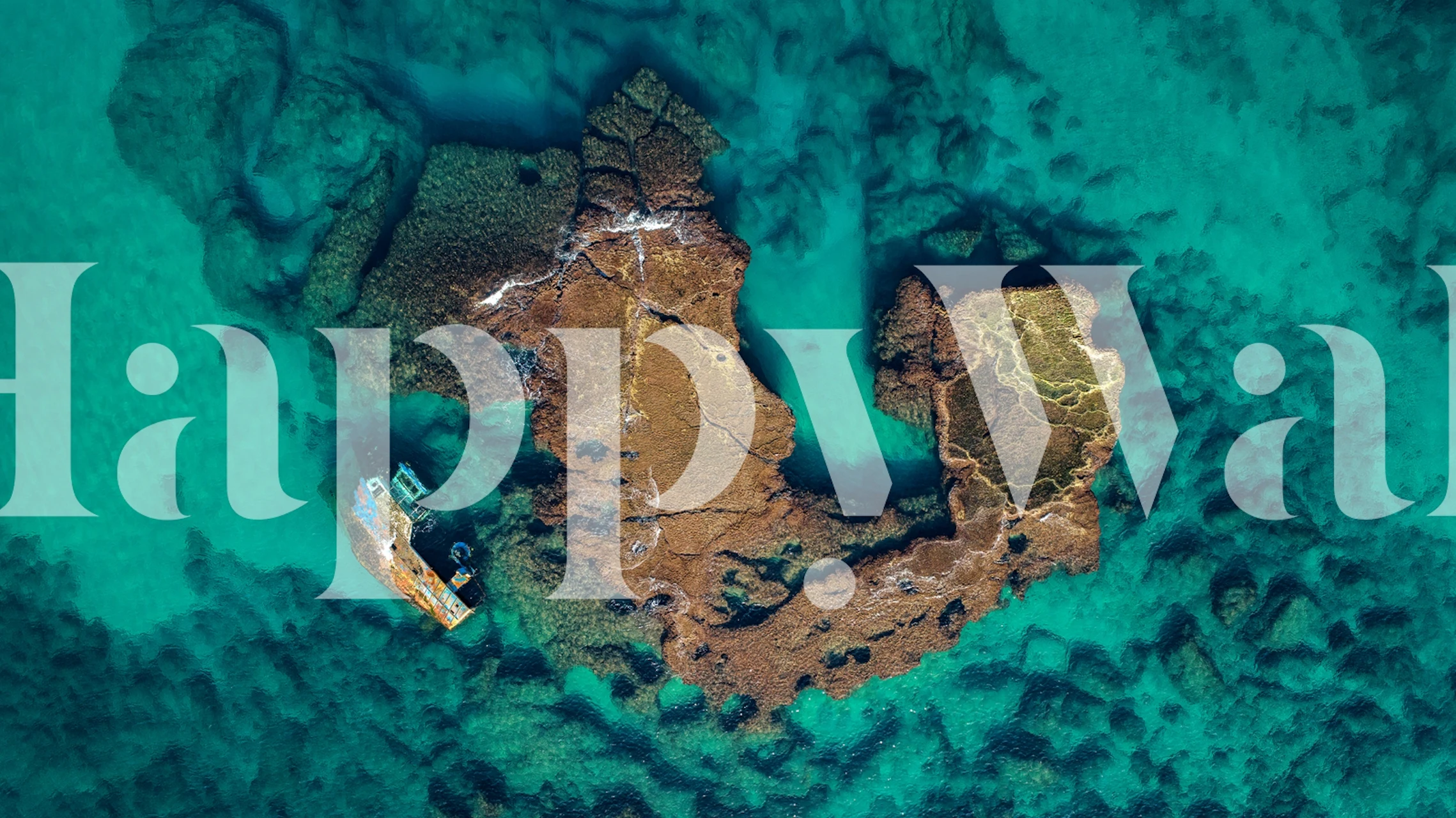 Sunken fisher boat in turquoise waters wall mural