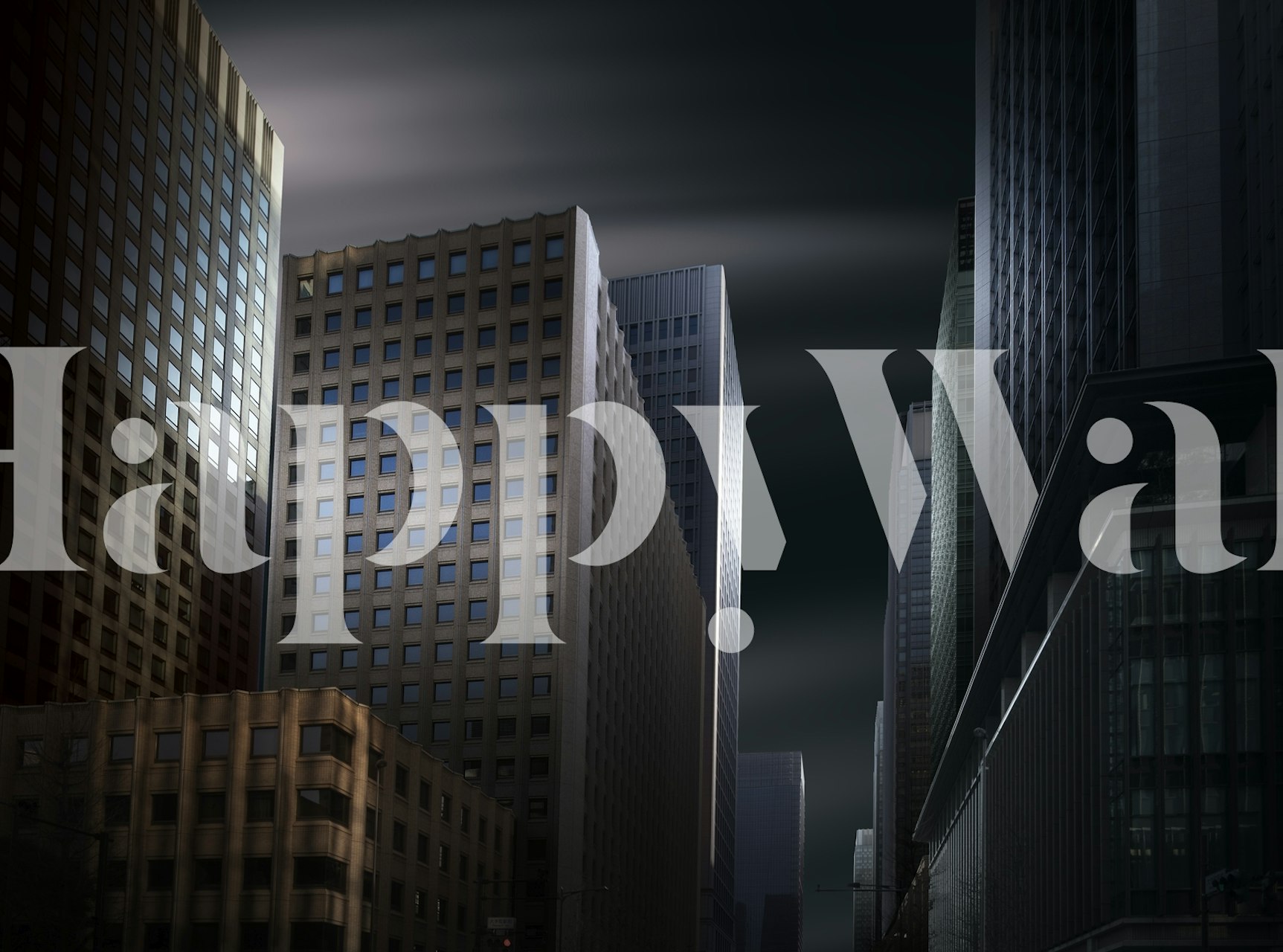 Skyscrapers at night with dark tones and illuminated glass wallpaper