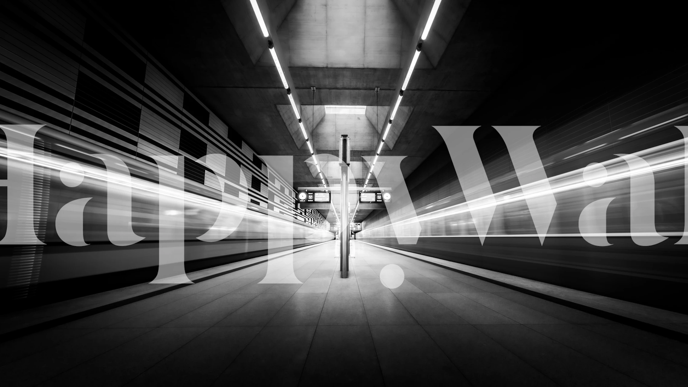 Black and white subway station wallpaper featuring dynamic lines and lights