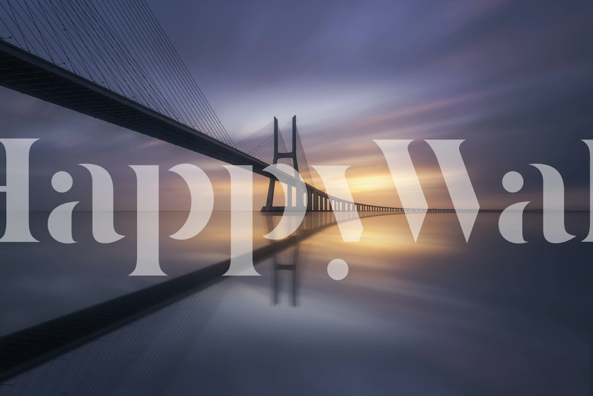 Sunrise Bridge wall mural featuring a bridge silhouette against the dawn sky over calm waters.