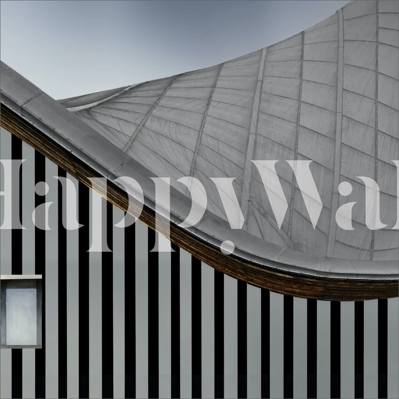 Abstract architecture wall mural with curved and linear patterns