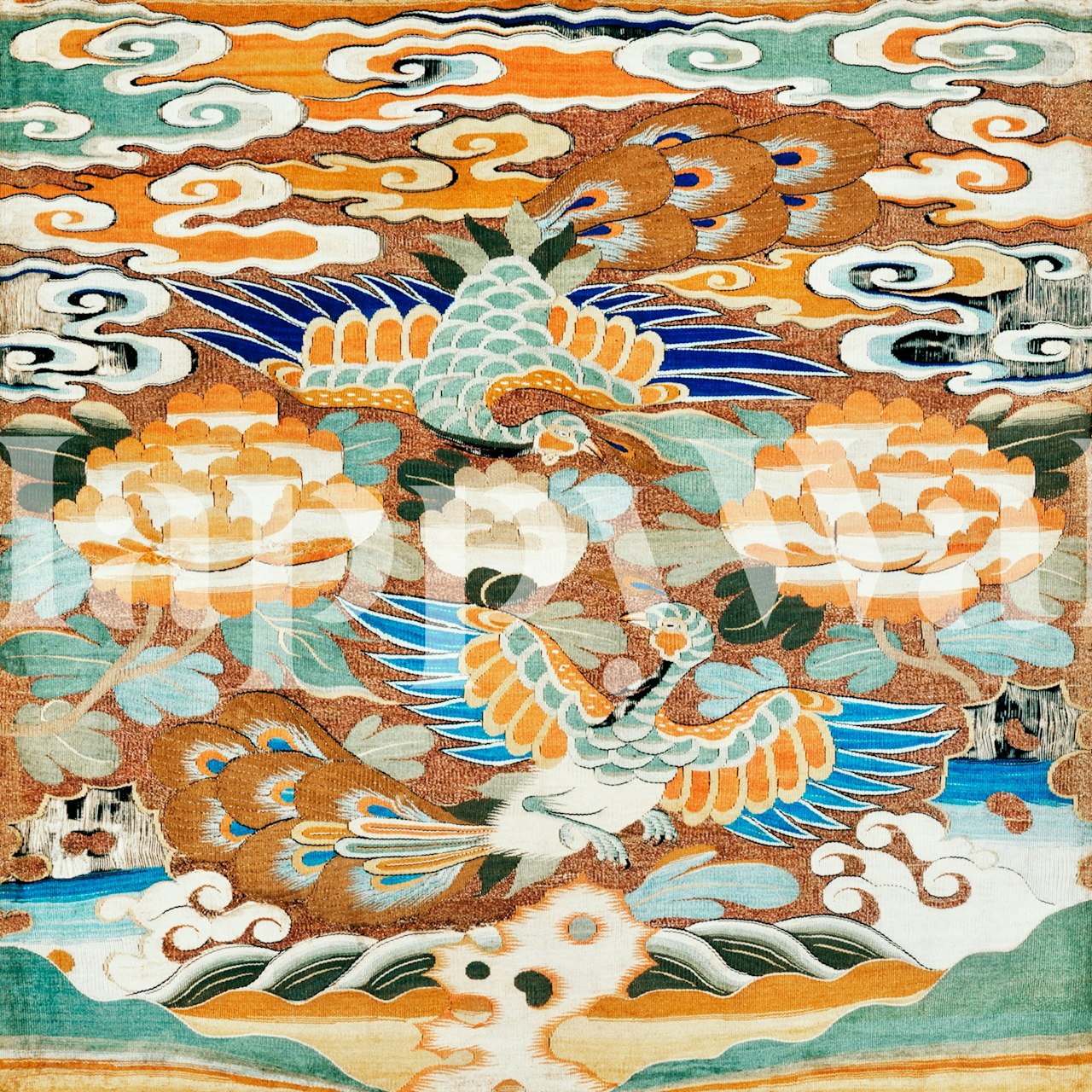 Luksuzni kineski Vintage Silk Tapestry zidni mural koji visi na zidu