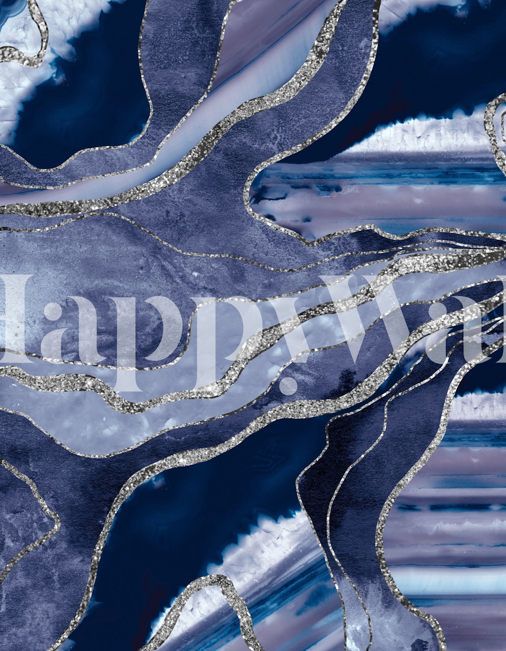Ταπετσαρία Blue Marble Agate Silver 1 εμφανισμένη σε ένα δωμάτιο