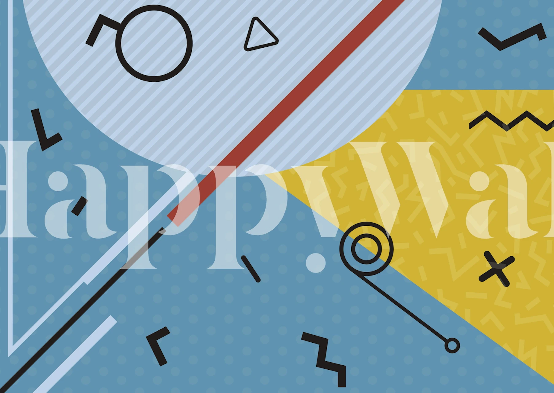 Teal vintage geometric wallpaper featuring abstract shapes and lines.